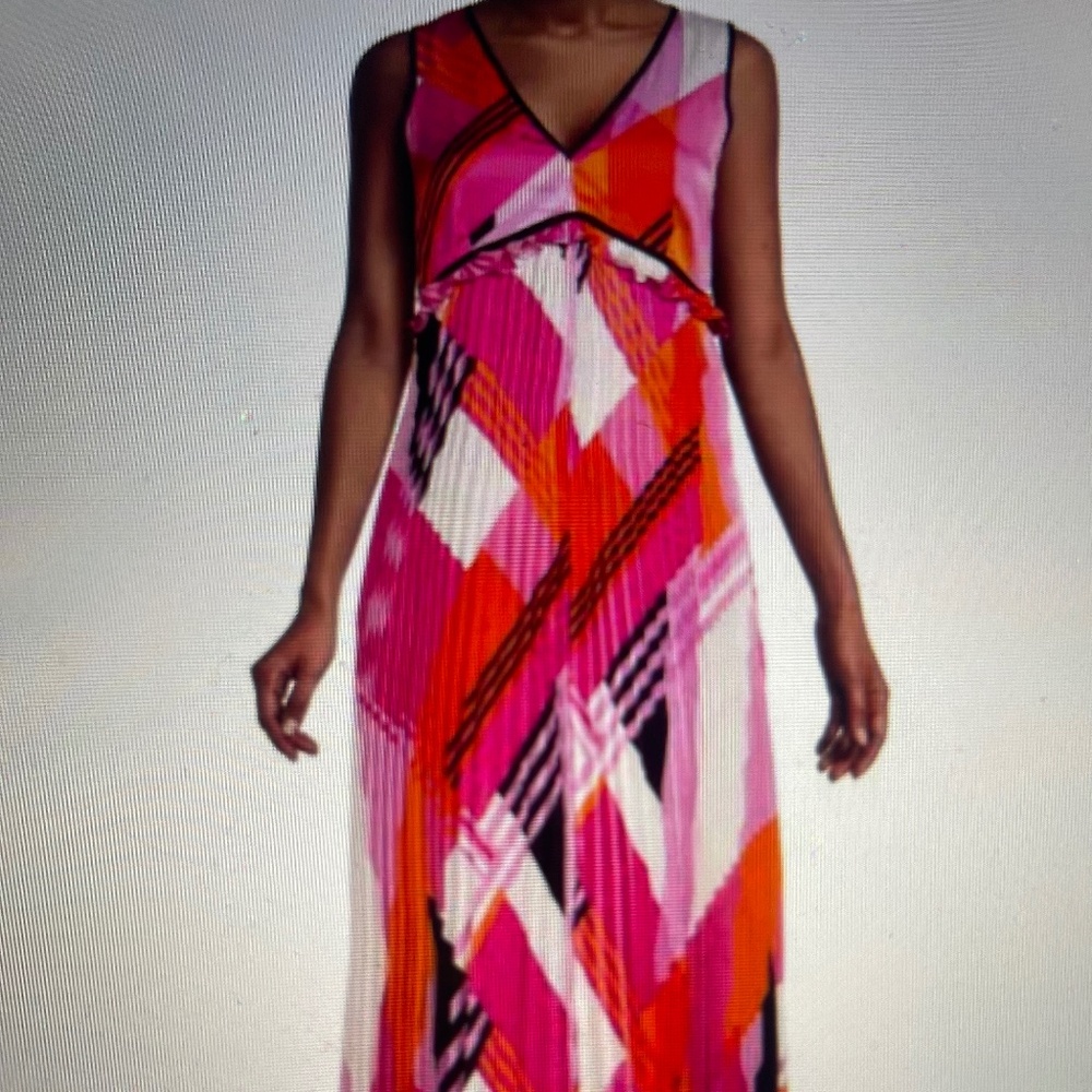 Karl Lagerfeld Abstract Print Accordion Pleat Midi Dress SZ 10